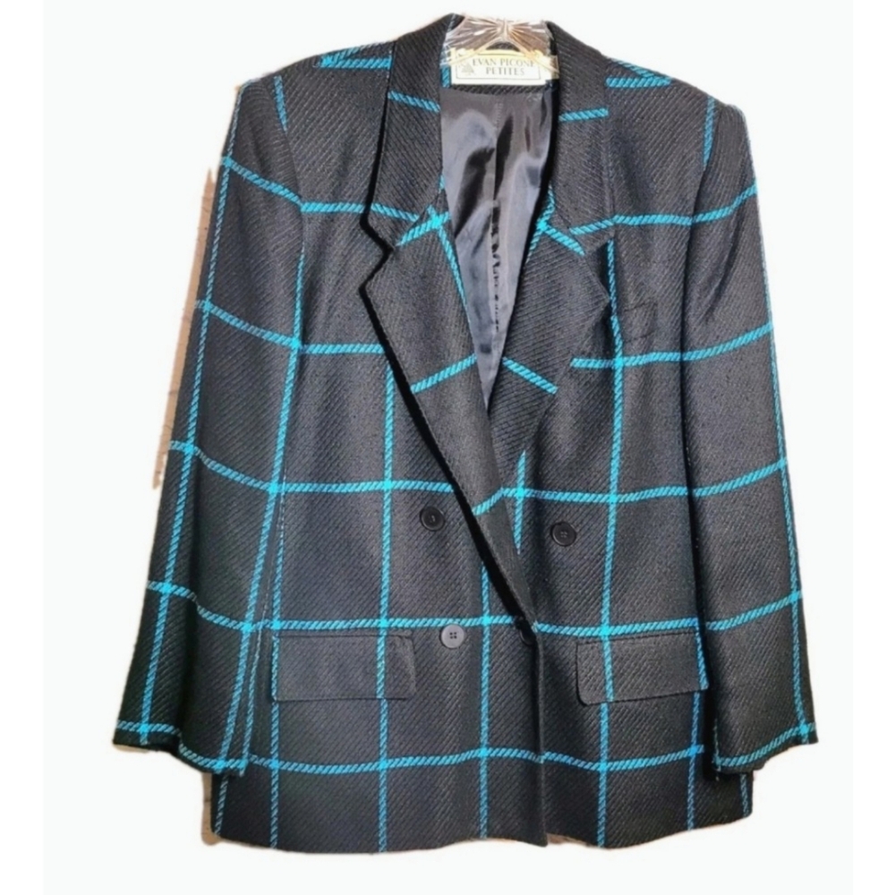 Evan Picone Blazer Jacket Button Front Pockets Size 12P Black Academia Corporate
